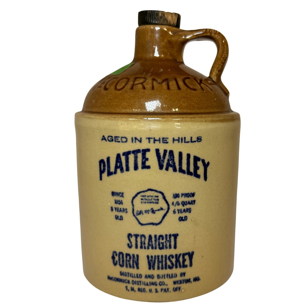 Vtg McCormick Platte Valley Straight Corn Whiskey Stoneware Jug 4/5 Quart *EMPTY